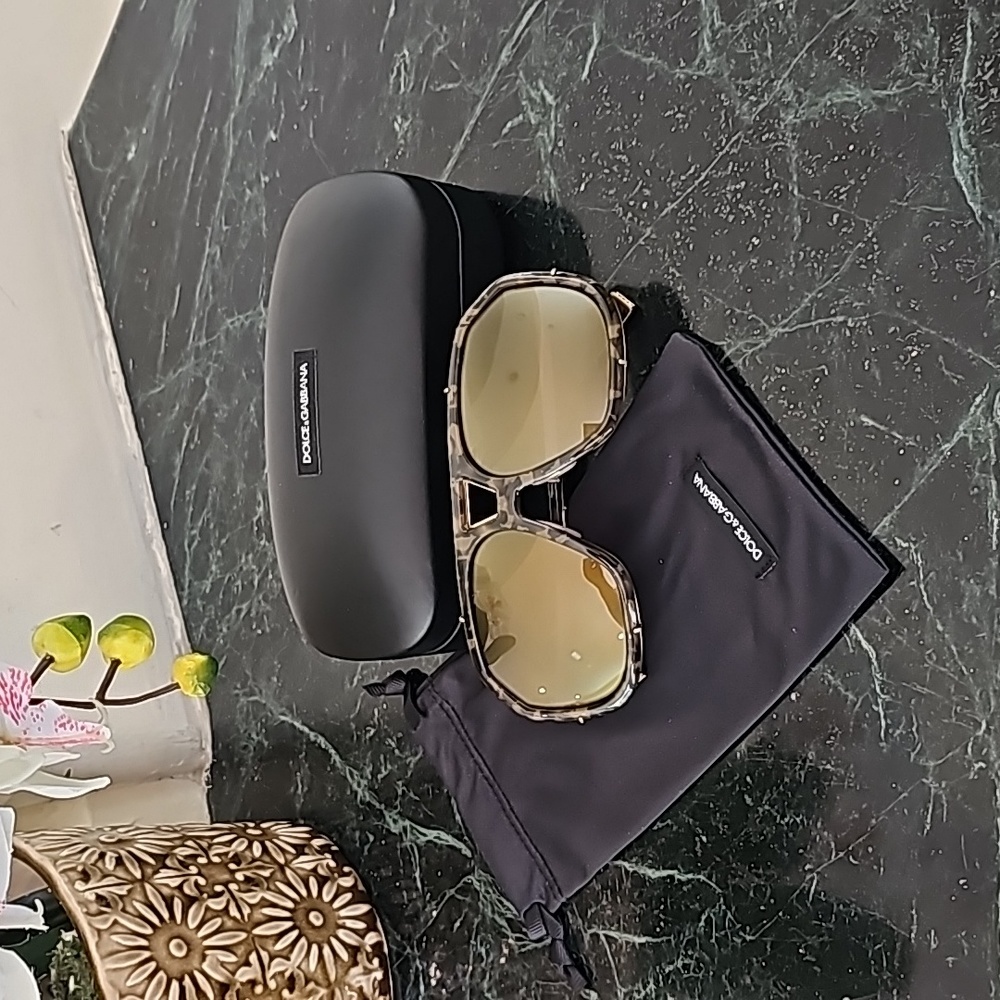 Dolce & Gabbana Brown Camo Matte Gold Mirror DG2167 Sunglasses Unisex EUC